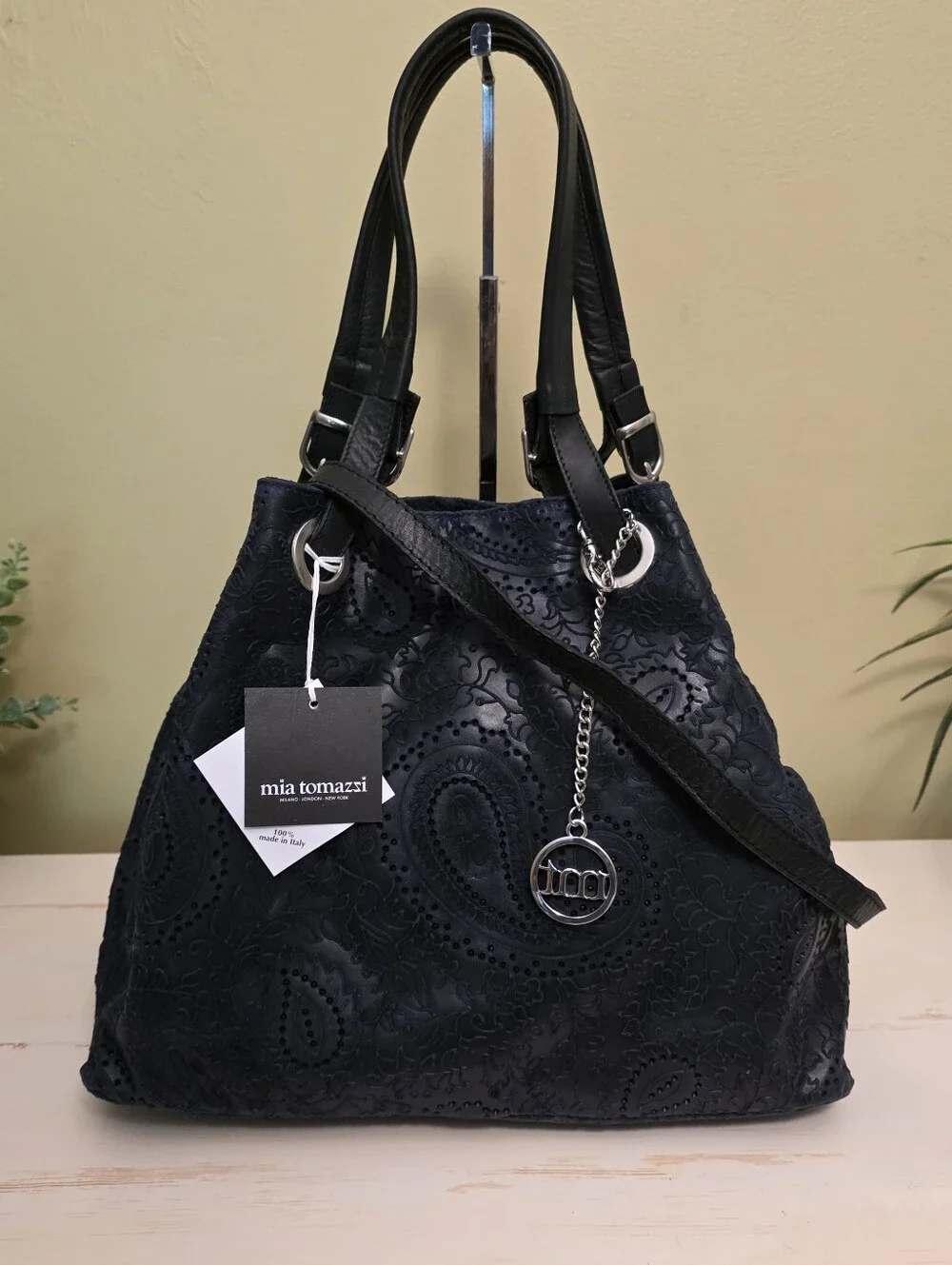 Mia Tomazzi | Navy Blue Laser-cut Hobo Bag